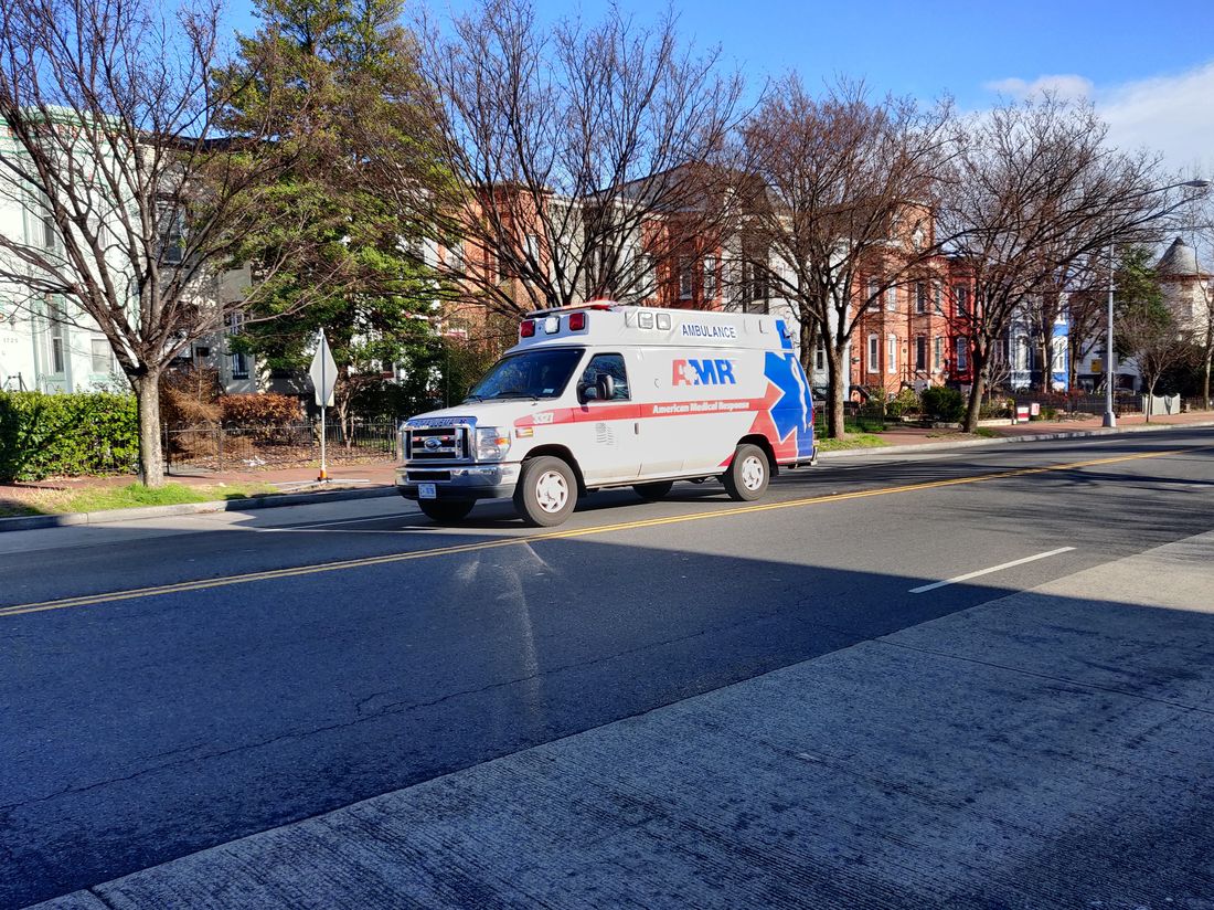 An ambulance emergency vehicle