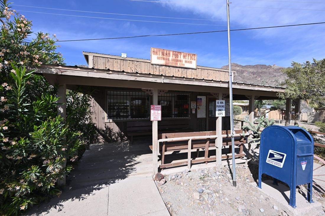 The front of a post office in Oatman, Arizona