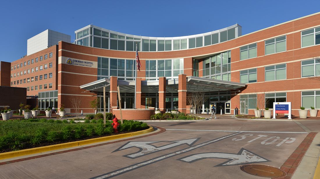 A hospital main entrance in Bethesda, Maryland
