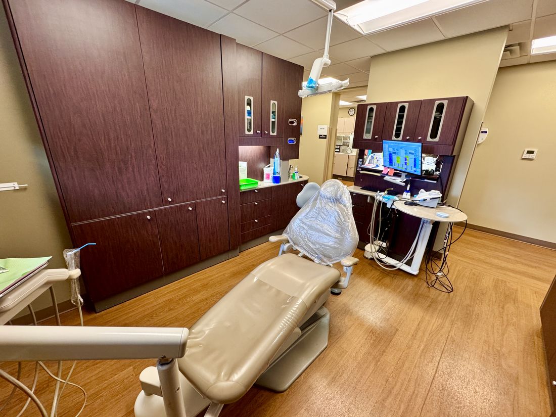 An empty dental chair in a clinic in North Carolina