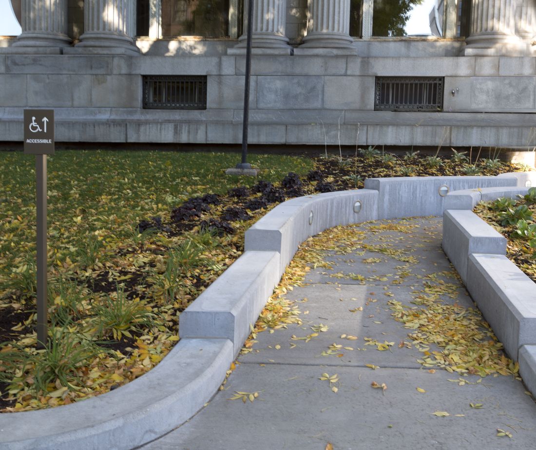 A wheelchair ramp at a federal building in Minneapolis, Minnesota